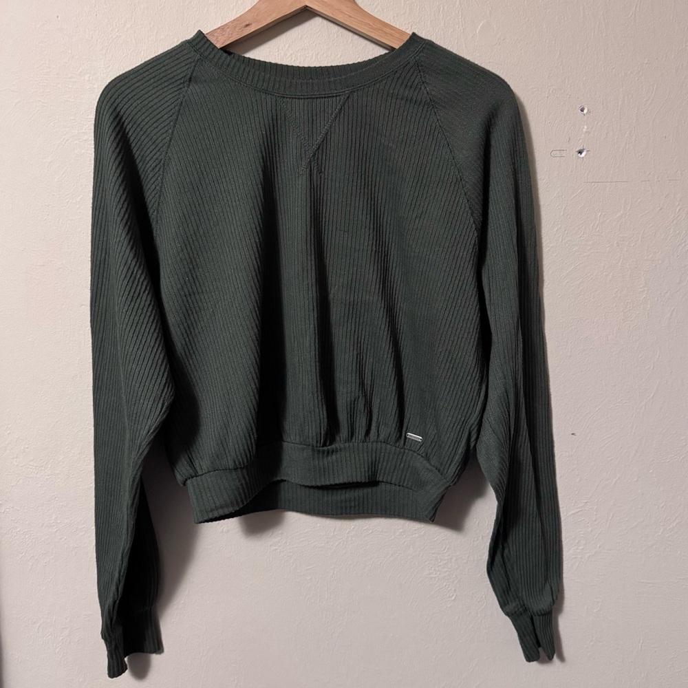 Hollister green ribbed long sleeve Boyfriend T-shirt Size XS